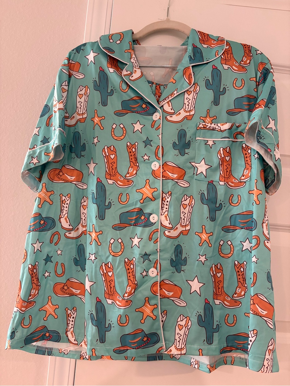 Womens Turquoise Cowboy Print Pajama Short set